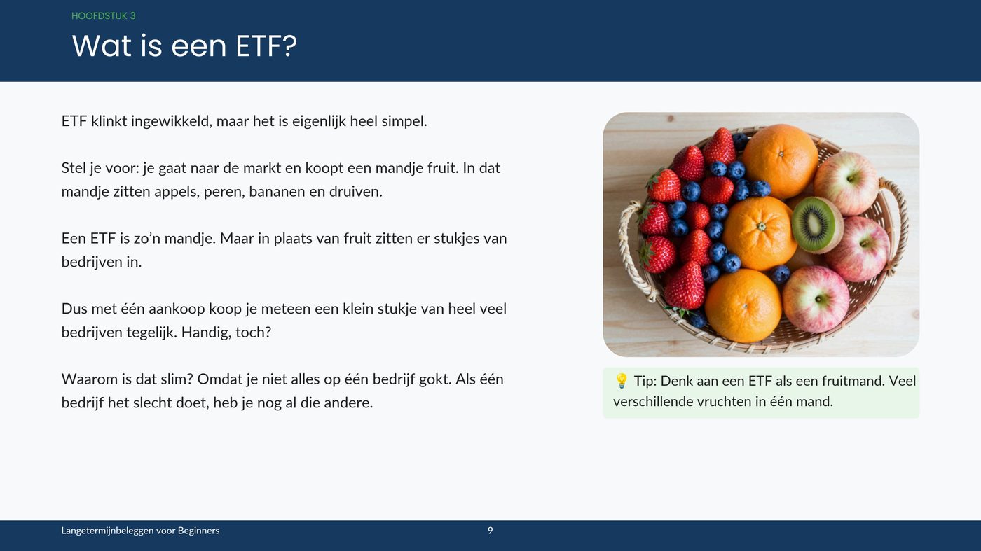 Werkboekpagina met de uitleg: wat is een ETF?